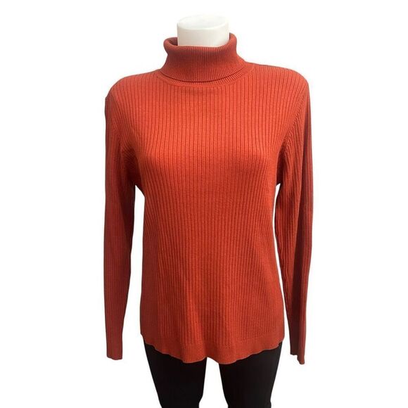 Chico’s Rustic Orange Ribbed Knit Turtleneck Silk blend sweater top size 2 large - Picture 1 of 8
